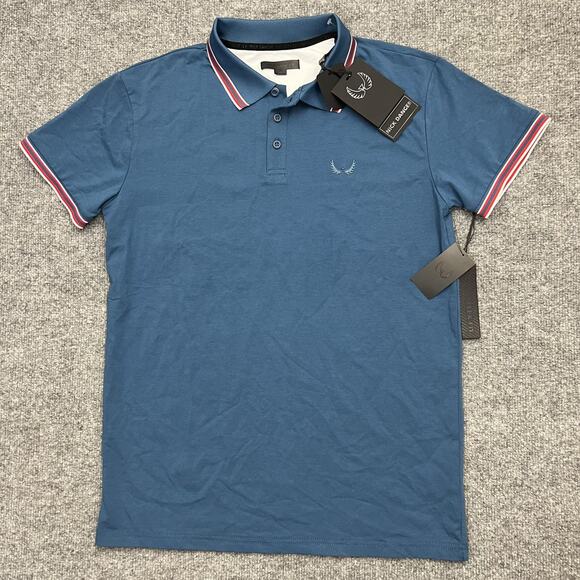 Nick Danger Polo Shirt Mens Medium Boss Blue White Flex Knit Performance New - Picture 1 of 12